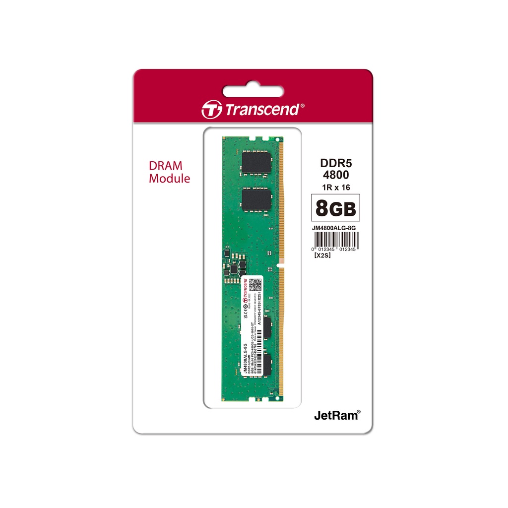Transcend RAM-Memory DDR5-4800 Long-DIMM 8GB รับประกันตลอดอายุการใช้งาน-มีใบกำกับภาษี JM4800ALG-8G