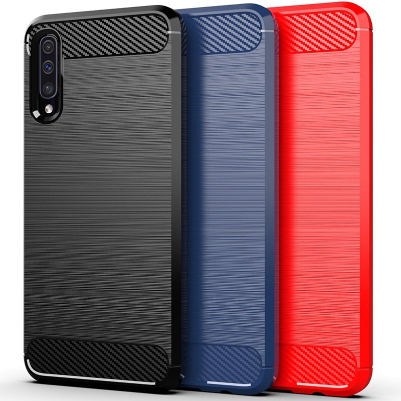 SAMSUNG สําหรับSamsung Galaxy A50 A50s A70 A70s A30 A30s A20 เกราะกันกระแทกคาร์บอนไฟเบอร์ไฮบริดแปรงTPUกรณี