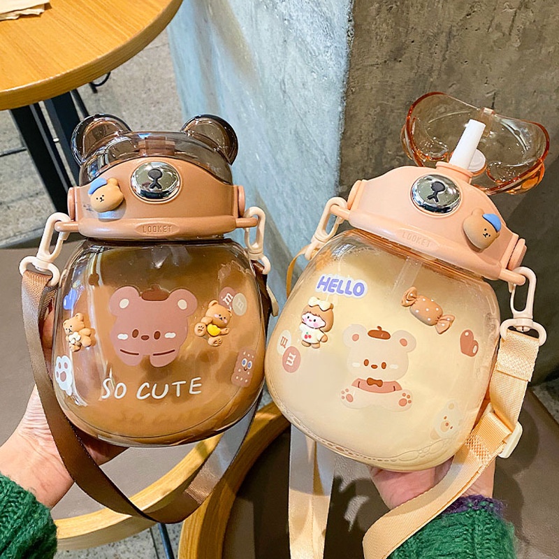 ขวดน้ํา ลายการ์ตูนหมีน่ารัก จุน้ําได้เยอะ 1.3 ลิตร 1300 มล. สําหรับนักเรียน #8