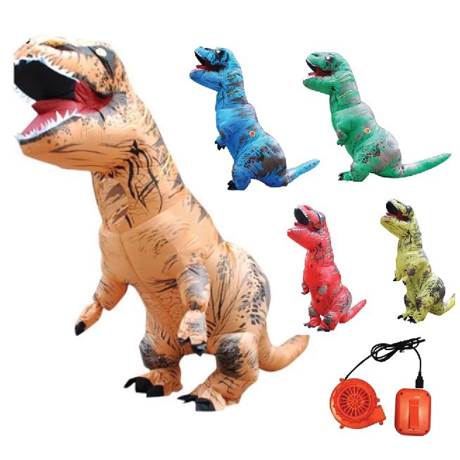 ชุดแฟนซีเป่าลม  ชุดพองลมไดโนเสาร์ ชุดไดโนเสาร์เป่าลม T Rex แบบเปิดหน้าและปิดหน้า