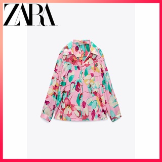 Zara เสื้อเบลาส์ ผ้าซาติน ผ้าไหม พิมพ์ลายดอกไม้ แฟชั่นฤดูใบไม้ผลิ ฤดูร้อน สําหรับผู้หญิง