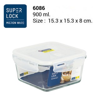 Superlock Glass รุ่น 6086 กล่องถนอมอาหารแก้ว แก้วบอโรซิลิเกต ฝาใส ซีลขาว ขนาด 900 มล.