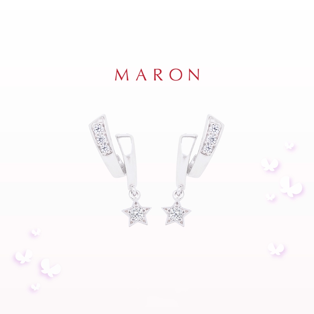 MARON - Feo Stars Dangle Earring ชุบสี White Gold ต่างหูห้อย พลอยเพทายสีขาว เงินแท้925