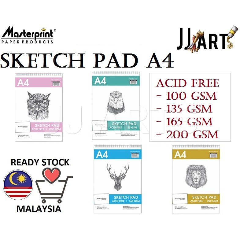 SKETCH BOOK / SKETCH PAD (A4) 100 / 135 / 165 / 200 แกรม - Wire-O - เกลียว - MASTERPRINT