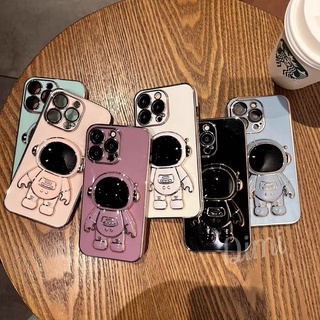 พร้อมส่ง เคสนิ่มสีพื้นขอบทองคู่ขาตั้งอวกาศ เคสสำหรับไอโฟน รุ่น 7plus 8plus i11 i12 12promax i13 13pro 13promax