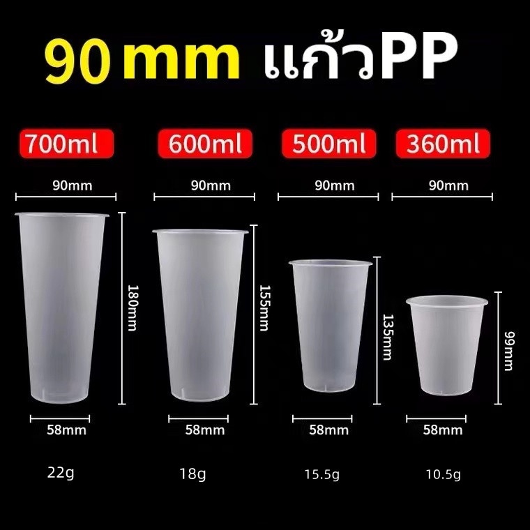 TH แก้วPP [พร้อมฝา500ใบ] แก้วพลาสติกใสแข็งเหมาะกับร้านชานมไข่มุก ร้านกาแฟพรีเมี่ยม ขายส่ง