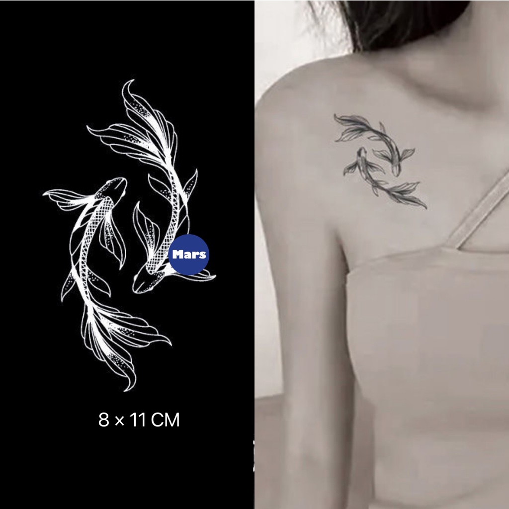 Mars Tattoo NEW Technology - รอยสักกึ่งถาวร สติกเกอร์รอยสักชั่วคราว 2 สัปดาห์ แบบปลาก้อย โชคปลา X079