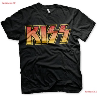 เสื้อยืดผ้าฝ้ายพิมพ์ลายขายดีKISS Officially Licensed Distressed Logotype 3XL, 4XL, 5XL Men T-Shirt (Black) คิส วงร็อค เส