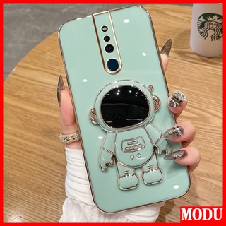 Modu เคสโทรศัพท์มือถือชุบไฟฟ้า ลายนักบินอวกาศ หรูหรา พร้อมขาตั้ง สีมาการอง สําหรับ OPPO F11 Pro