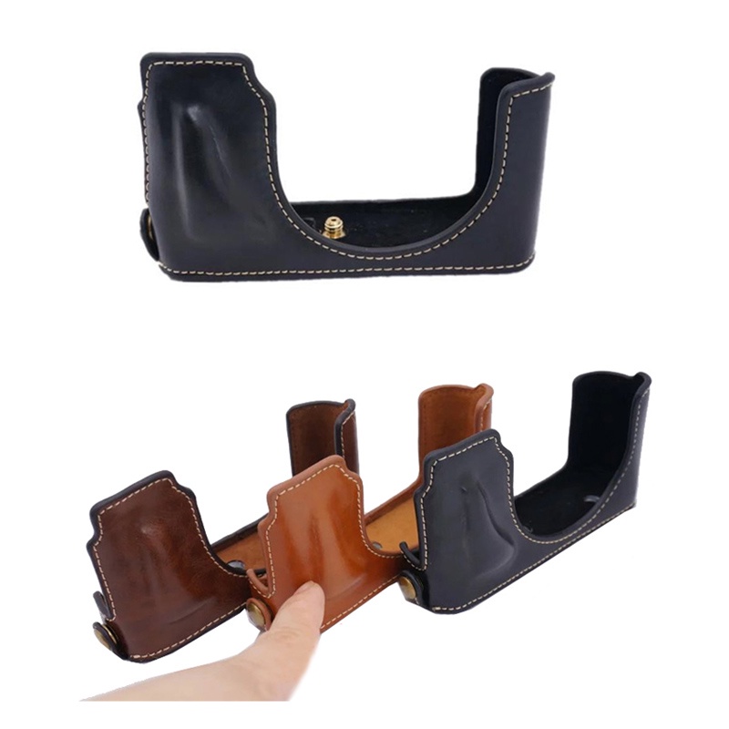 เคสหนัง PU ครึ่งฝาครอบกระเป๋าสําหรับ Leica D-LUX7 D-LUX 7 D7 ที่มีการเปิดด้านล่าง