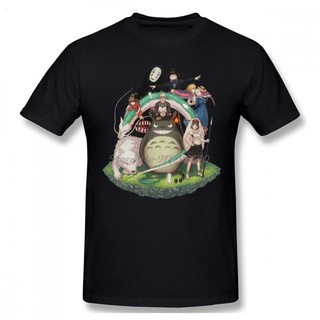 ROUND คอลูกเรือเสื้อยืดแขนสั้น ผ้าฝ้าย พิมพ์ลายการ์ตูนเจ้าหญิง Mononoke Spirited Away สไตล์ฮาราจูกุ สตรีท สําหรับผู้ชาย-