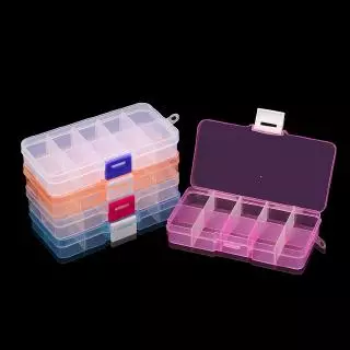 กล่องพลาสติกใส ปรับได้ 10 ช่อง สำหรับเก็บเครื่องประดับ ขนาด 12.8 * 6 * 2.3 ซม.