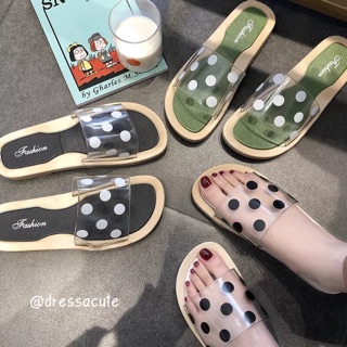 [No.1913] Defect Sale ⭐️ รองเท้าแตะสายใสPolka dot Style (เพิ่ม 1-2 ไซส์จากปกติ)