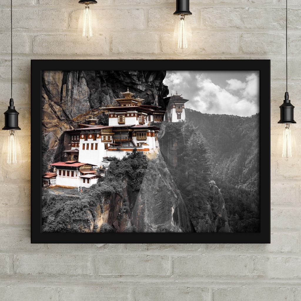 Bhutan สีดําและสีขาวสี Splash Art Decor โปสเตอร์