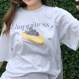 [S-5XL] เสื้อยืด Happiness Blueberry Cheesecake ถูกและดี❗️ พร้อมส่ง เสื้อสีขาว เสื้อยืดโอเวอร์ไซส์ เสื้อสไตล์เกาหลี