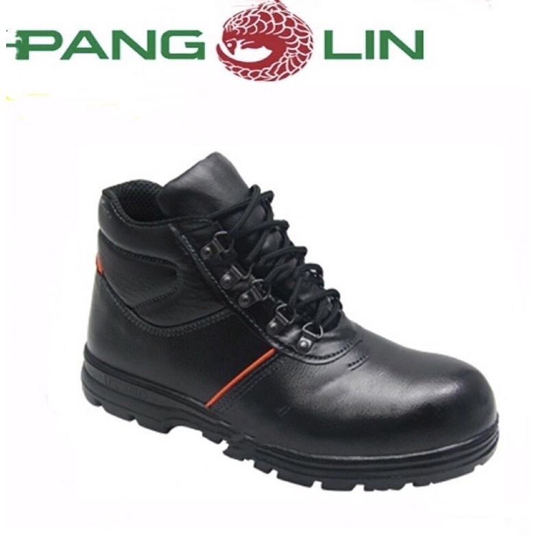 Pangolin(แพงโกลิน) รองเท้านิรภัย/รองเท้าเซฟตี้ พื้นพียู(PU) เสริมแผ่นแสตนเลส แบบหุ้มข้อ รุ่น0203UG สีดำ/น้ำตาล