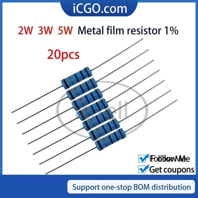 20 ชิ้นตัวต้านทานฟิล์มโลหะ 1% 2W 3W 5W 180K 200K 220K 240K 270K 300K 330K Ohm
