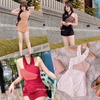 Bs2807 จั๊มสูทขาสั้นคล้องคอ