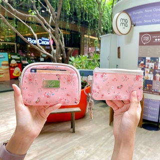 KEPT Pocket Bag กระเป๋าพ็อกเก็ตใส่เงินและบัตรและของจุกจิก รุ่นช่องเยอะ ลายSweet garden ขอบสีเทาอ่อน (ขนาดในตัวเลือก)