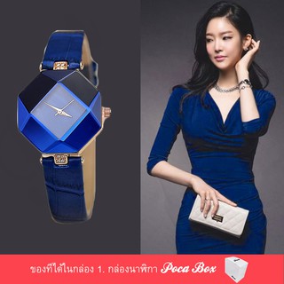 Poca Watch KEZZI Watch สายหนัง นาฬิกาข้อมือผู้หญิง ตัวเรือนทอง สายหนัง รุ่น Eight/Blue Watch แถมฟรี กล่องPoca