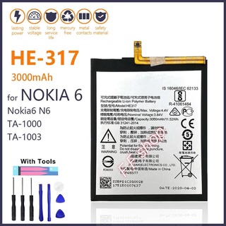 แบตเตอรี่ แท้ Nokia 6  TA-1000 TA-1003 HE-317 3000mAh พร้อมชุดถอด+แผ่นกาว ประกัน 3 เดือน แท้