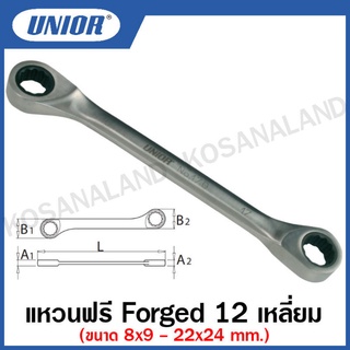 Unior ประแจแหวนฟรี Forged 12 เหลี่ยม (Forged Ratchet Ring Wrenches) ขนาด 8x9 ถึง 22x24 (มิล) รุ่น 170