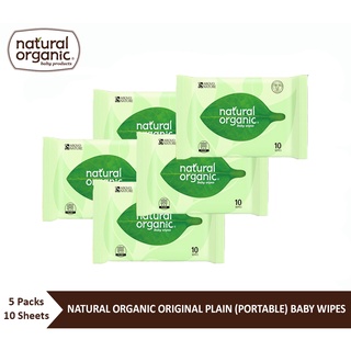 Natural Organic, Original Plain Baby Wipe (Portable, 10 Sheets*5) ทิชชูเปียกออแกนิค เนเชอรัลออแกนิค รุ่นออริจินอล พกพา