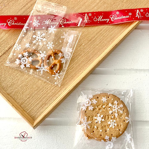 ถุงฝากาว Snowflake แพ็คละ 50 ใบ ถุงคุ้กกี้ ถุงใส่ขนม คริสต์มาส Christmas 10 x 10 ซม. 7 x 7 ซม.