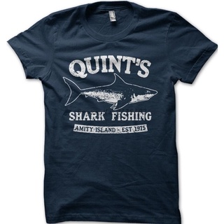 เสื้อยืดครอปเสื้อยืด ผ้าฝ้าย 100% พิมพ์ลาย Quints Shark Jaws Amity Island 1975 สีกรมท่า สําหรับผู้ชายS-5XL