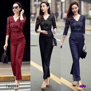 G0068 จั้มสูทสีดำสุดหรู ลูกไม้คอวี