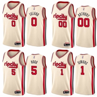 เสื้อกีฬาบาสเก็ตบอลแขนกุด ลายทีม Ace NBA Lillard Simons Hood Anthony สไตล์คลาสสิก สีเบจ