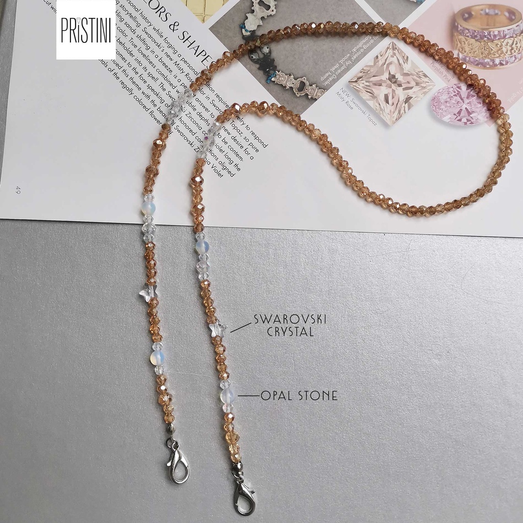 NEW!! สายคล้องแมสSwarovski และแว่น หินแท้ คริสตัล สีแชมเปญ ครีม ทอง