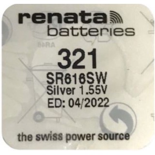 ถ่านกระดุม Renata เบอร์ ‪SR616SW , 321 , 616 , SR616 ,1.55V ถ่าน จำนวน1ก้อนแท้ 💯%