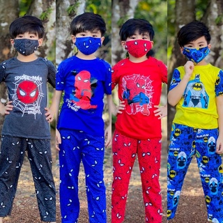 ชุดเด็ก ลายฮีโร่ แขนสั้น สไปรเดอร์ แบทแมน สำหรับเด็ก 1-8ปี