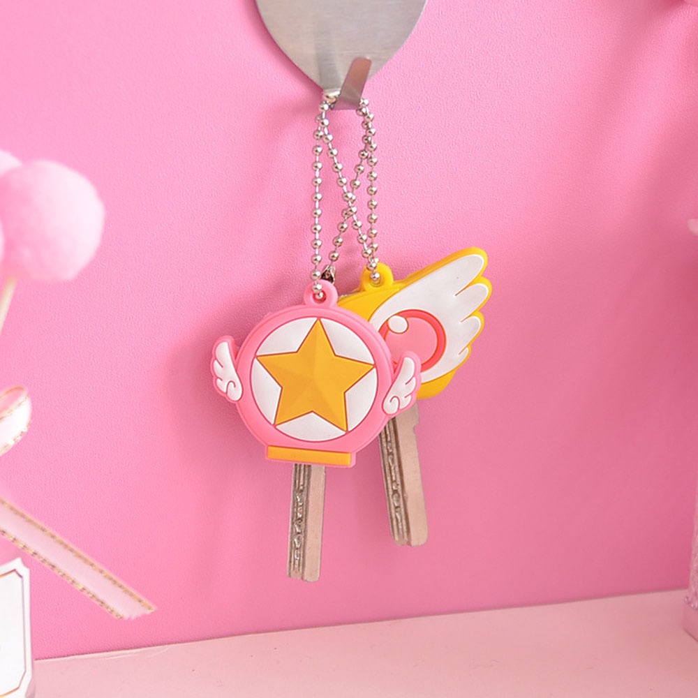 IVORY Cat Card Captor Keyring Girls Key Cover Sailor Moon Keychain Cosplay Props Key Accessories Silicone Sakura Key Cap #1