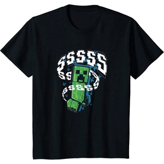 [100% Cotton] เสื้อยืดลําลอง ผ้าฝ้าย 100% แขนสั้น คอกลม พิมพ์ลาย Minecraft Creeper Run สีดํา พลัสไซซ์ XS-3XL สําหรับผู้ช