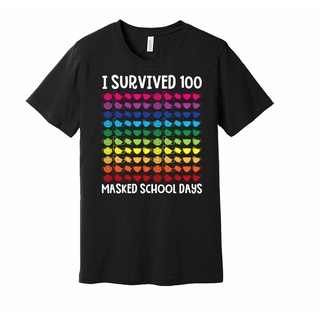 เสื้อยืดโอเวอร์ไซส์เสื้อเชิ้ต ลายหน้ากาก I Survived 100 Days Of Mask สําหรับนักเรียนS-3XL