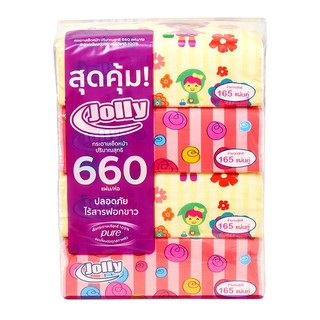 🔥HOT🔥 โจลี่ กระดาษเช็ดหน้า ซอฟท์แพ็ค ห่อละ 165 แผ่น x 4 ห่อ Jolly Facial Tissue Soft Pack 165 Sheets x 4 Packs