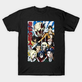 [S-5XL] เสื้อยืด พิมพ์ลายอนิเมะญี่ปุ่น Attack On Titan The Fight With Villains สีดํา สําหรับผู้ชาย S-6 738616