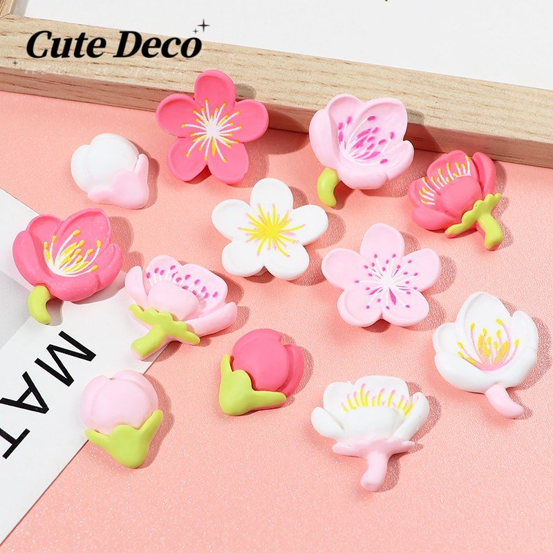 【CuteDeco】กระดุมกลีบดอกไม้ปลอม (12 แบบ) สีขาวพีช / กลีบพีชสีขาว / รองเท้า Crocs น่ารัก / วัสดุเรซิน DIY สําหรับ DIY