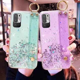 เคสโทรศัพท์มือถือแบบนิ่ม TPU ใส ลายดาวอวกาศ วิบวับ พร้อมสายคล้องมือ สีชมพู ดํา สําหรับ Xiaomi Mi POCO M3 Pro Redmi Note 10S 10 5G 4G 10 Pro Mi POCO M3Pro