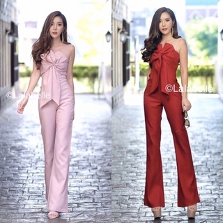 SK11922 Jumpsuit จั๊มสูทขายาวแขนกุดอกแต่งโบว์ใหญ่ เนื้อผ้าซาร่า ไหล่แต่งผ้ามุ้งซีทรู ใส่ได้บ่อย ใส่เที่ยว ใส่ออกงาน