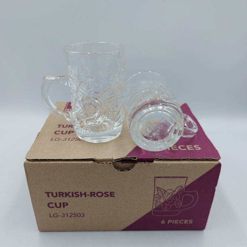 (ขายยกกล่อง)แก้วเป็ก SHOT ใสมีหูลายกุหลาบ ใส่นม 1กล่องมี6ใบ - รูปที่ 2