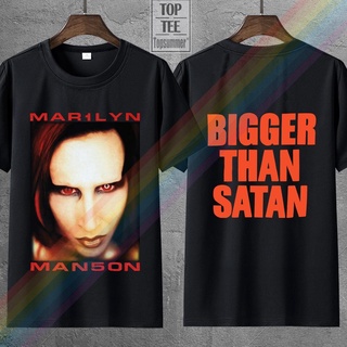 ถูกสุดๆพร้อมส่ง เสื้อยืดลําลอง แขนสั้น พิมพ์ลาย Marilyn Manson Bigger Than Satan หลากสีสัน สําหรับผู้ชาย