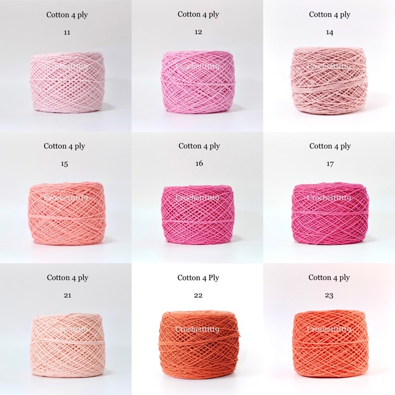 คอตตอน 4 ply ฝ้ายแท้ 100% ( โทนสีชมพู-ส้ม-แดง-ม่วง )