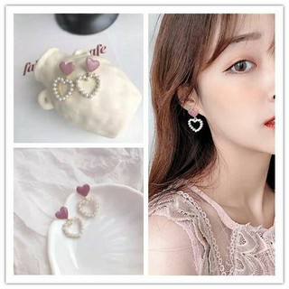 Sweet Pink Heart Pearl Drop Earrings For Women Girls (R1010)