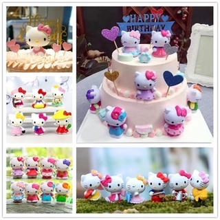 พร้อมส่ง โมเดล Hello Kitty Birthday สําหรับตกแต่งเค้กเบเกอรี่ 8 ชุด