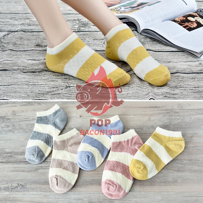 ถุงเท้าข้อสั้น 🧸 ลายเส้นน่ารัก สีพาสเทล 🦋 ทูโทน มี 5 สีให้เลือก 🧦 pb99