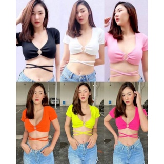 เสื้อครอปสายฝอผ้าร่องทรงสวย