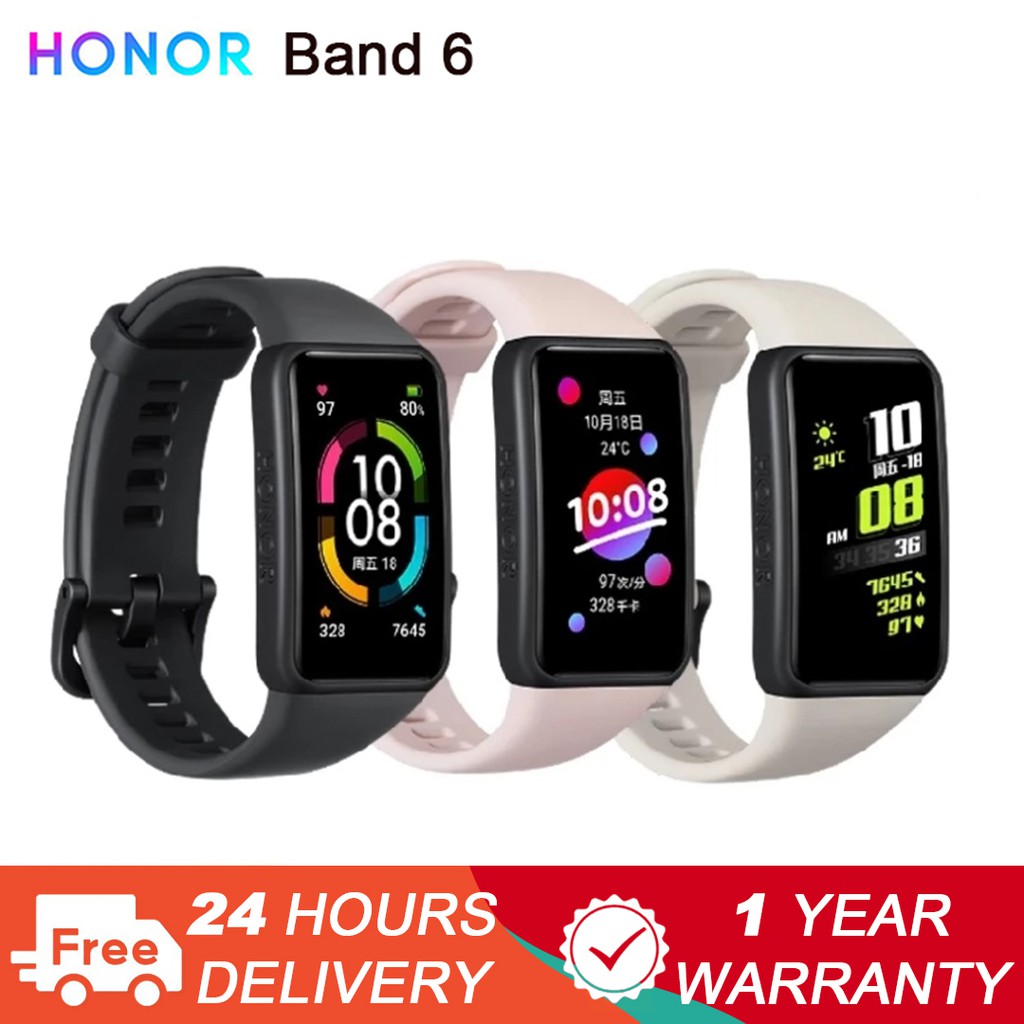 ใหม่ล่าสุด Huawei Honor Band 6 สายรัดข้อมือแบบเต็มหน้าจอ 1.47 นิ้ว AMOLED สีทัชสกรีน วัดอัตราการเต้นของหัวใจ นอนหลับ Honor Band6